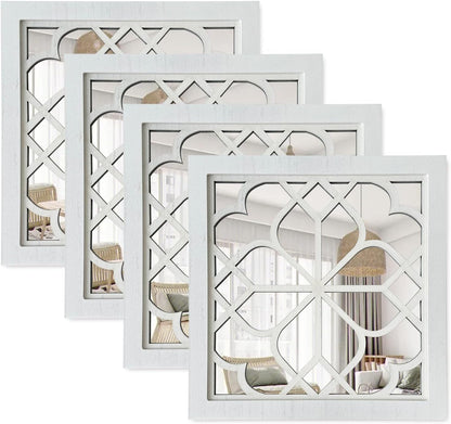 ZEXUIRU 4 Set. Rustic Wall Mirrors for Bedroom Bathroom Living Room Entryway Wood Farmhouse Square Easy to Hang Framed Decorative Accent Hanging Wall-Mounted Mirror Set for Living Room - Black