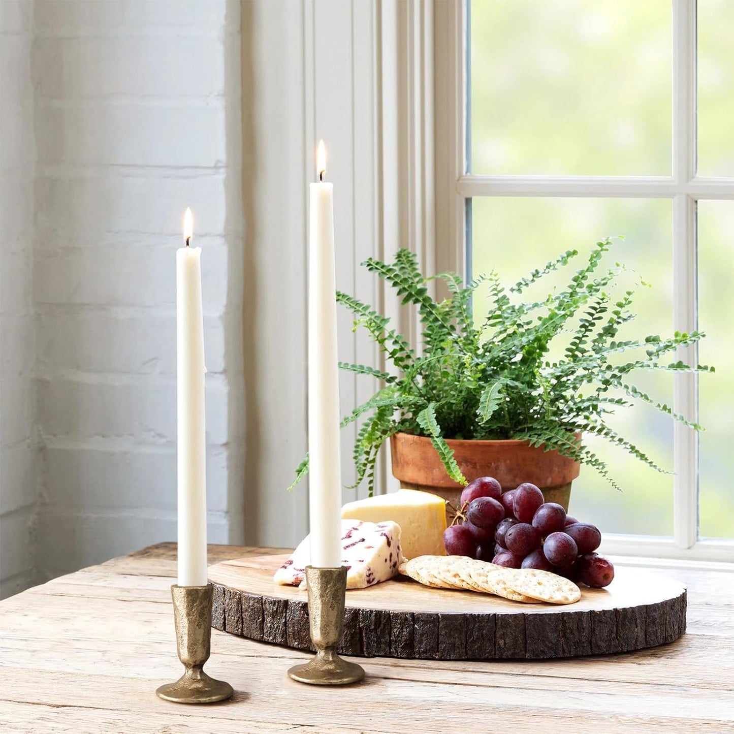 Handcrafted Antique Brass Iron Taper Candle Holders - Set of 2 Elegant Candlesticks for Weddings, Dining, and Parties, Timeless Décor Accent
