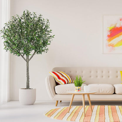 Faux Olive Tree 6ft Tall Faux Trees Fake Plant with 2100 Leaves & 80 Realistic Potted Silk Artificial Olive Tree for Home Porch Garden Living Room Office Decor
