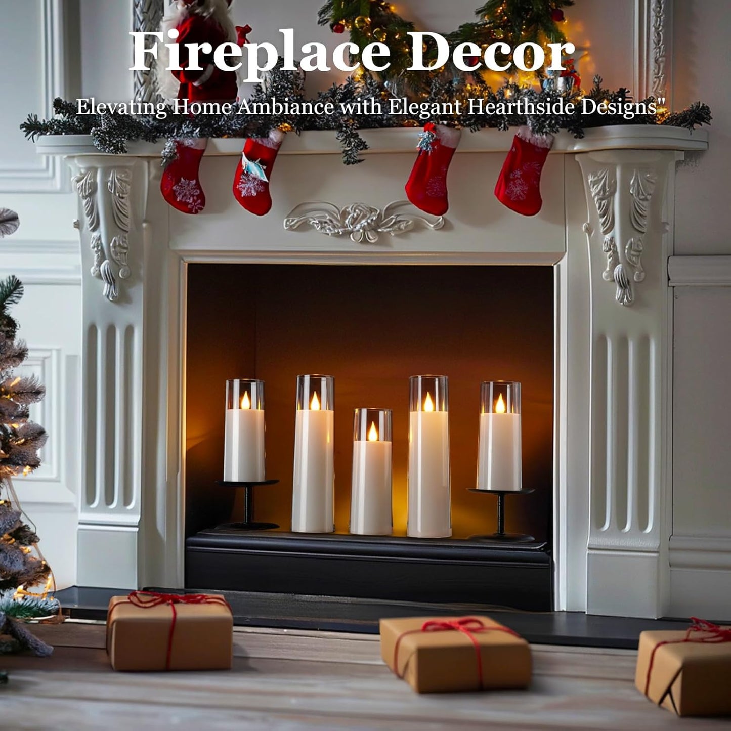 Amagic Pure White Flameless Candles, Battery Operated Candles, Acrylic Flickering LED Pillar Candles with Remote Control and Timer, 3D Wick, Yellow and Blue Glow, D2.2 xH5 5" 6" 7" 8", Set of 5