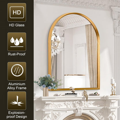Black Arched Mirror, Modern Bathroom Wall Mirror Aluminum Alloy Framed Mirror Brushed Metal Vanity Wall Mounted Mirror for Livingroom Bedroom Entryway Room 16"x12"