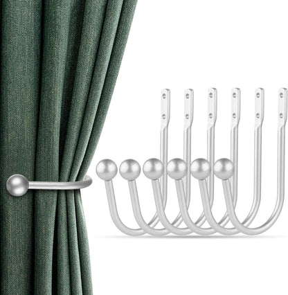 Curtain Holdbacks, 4pcs Curtains Holder Wall Mounted Drapery Tiebacks Retro Window Hook for Home Decor, Matte Black