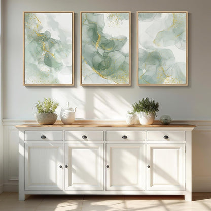 Large Framed Abstract Nature Landscape Wall Art for Living Room, Set of 3 Modern Canvas Prints Paintings Artwork for Walls, Green Lake Pictures for Hallway, Dining Room, Office Wall Decor 24x36 Inch