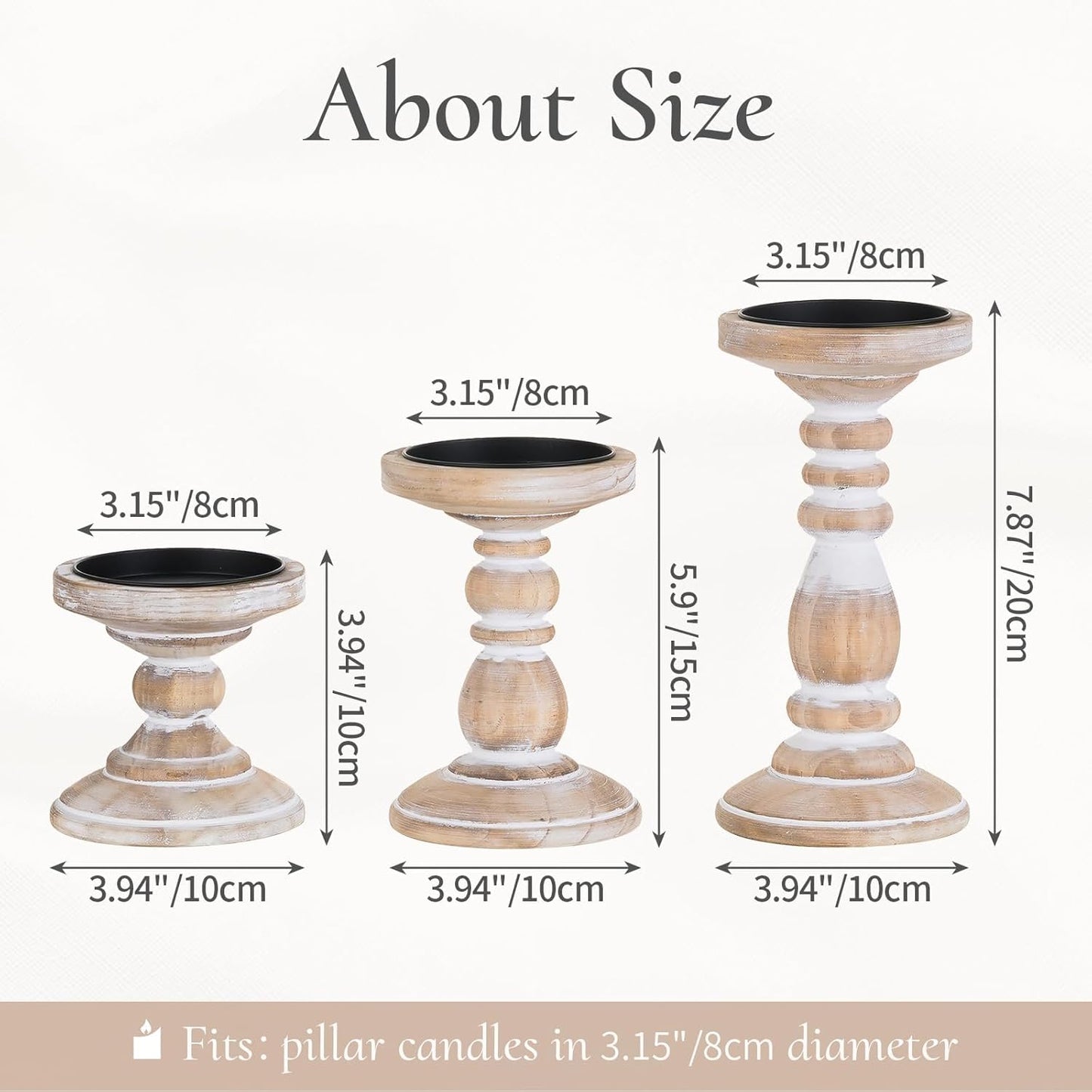 Wood Pillar Candle Holder: 3Pcs Rustic White Candle Holders for Pillar Candles Wood Candle Holders Distressed Wooden Farmhouse Candle Holder Large Rustic Candle Holder for Fireplace Table