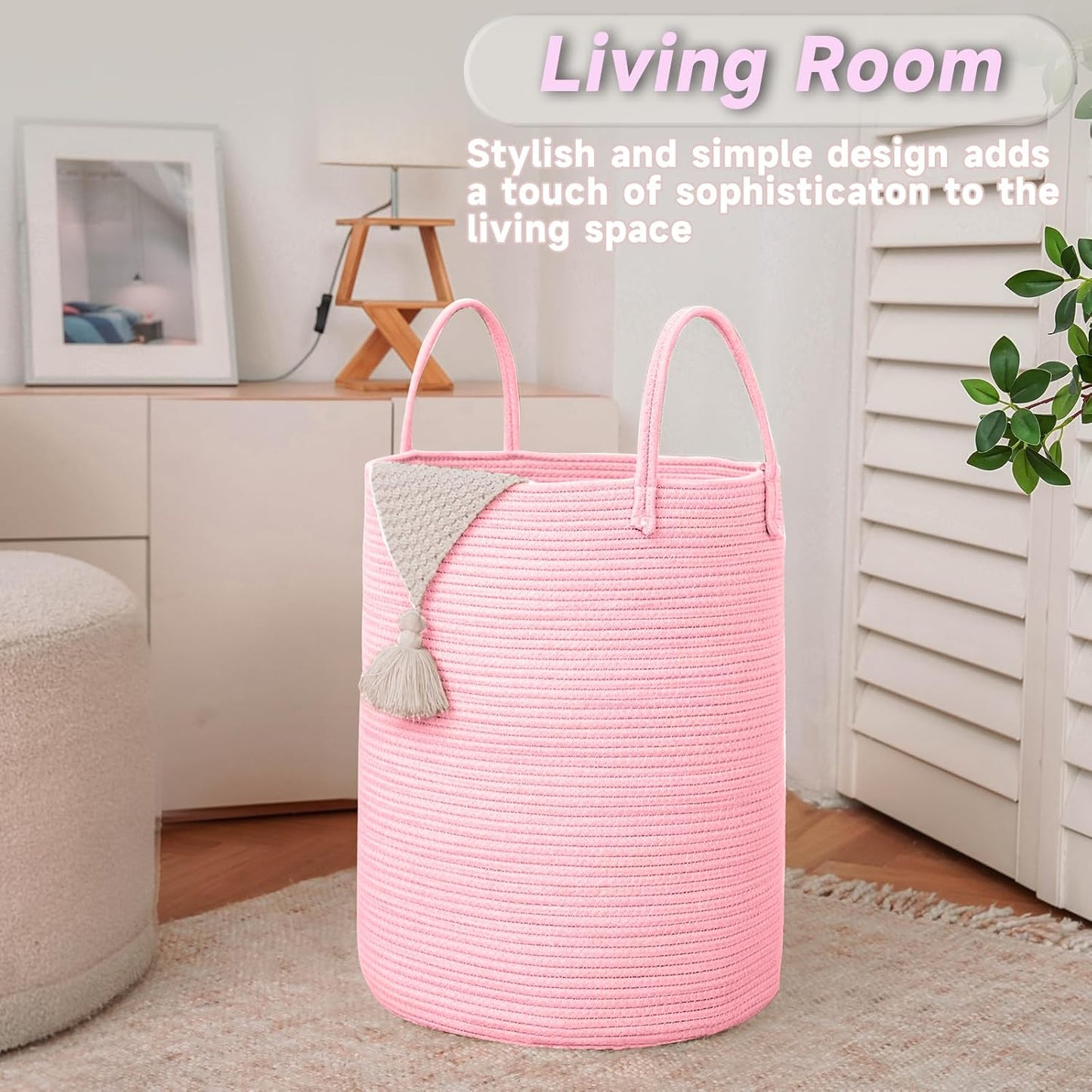 JMvicyroam Large Woven Laundry Basket Hamper,60L Cotton Rope Storage Bin for Blankets,Toys and Clothes,Decorative Tall Nursery Hamper for Living Room,Baby Nursery,Bathroom and Bedroom,Brown