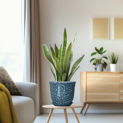 Ceramic Plant Pots - 12 Inch Pots for Plants Indoor Outdoor, Large Round Planter with Drainage Hole and Saucer, Modern Decorative Flower Pot, Home Garden Decor, House Warming Gifts, Blue