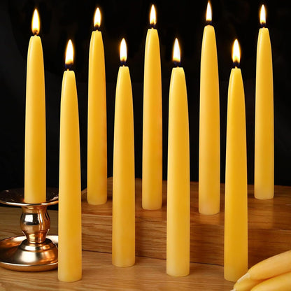 10inch Beeswax Taper Candles 12 Pack Natural Pure Beeswax Candlesticks Smokeless 10 Hour Long Burning Time Tapered Beeswax Candle Sticks Bees Wax Candle for Home Prayer