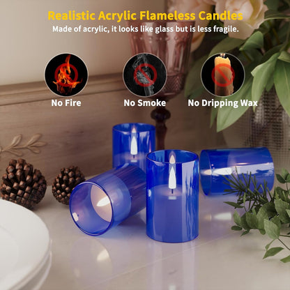 VIODAIM 12Pack Flickering Flameless LED Candles with Timer, Battery Powered - Small Pillar & Votive, Clear (2"X3")