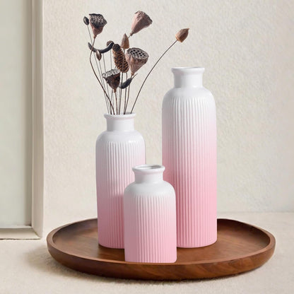 Small White Ceramic Vase Set of 3, Boho Modern White Flower Vase Room Decor, Farmhouse Decor, Vases for Your Kitchen, Bathroom, Bedroom, Living Room, Office&Shelf Centerpiece Table Decorations