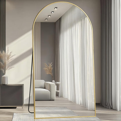 Dewfig Arched Full Length Mirror, 76"x34" Large Floor Mirror, Full Body Mirrors for Leaning or Hanging, Standing Mirrors for Bedroom, Living Room,Dressing Room, Aluminum Alloy Frame, Black
