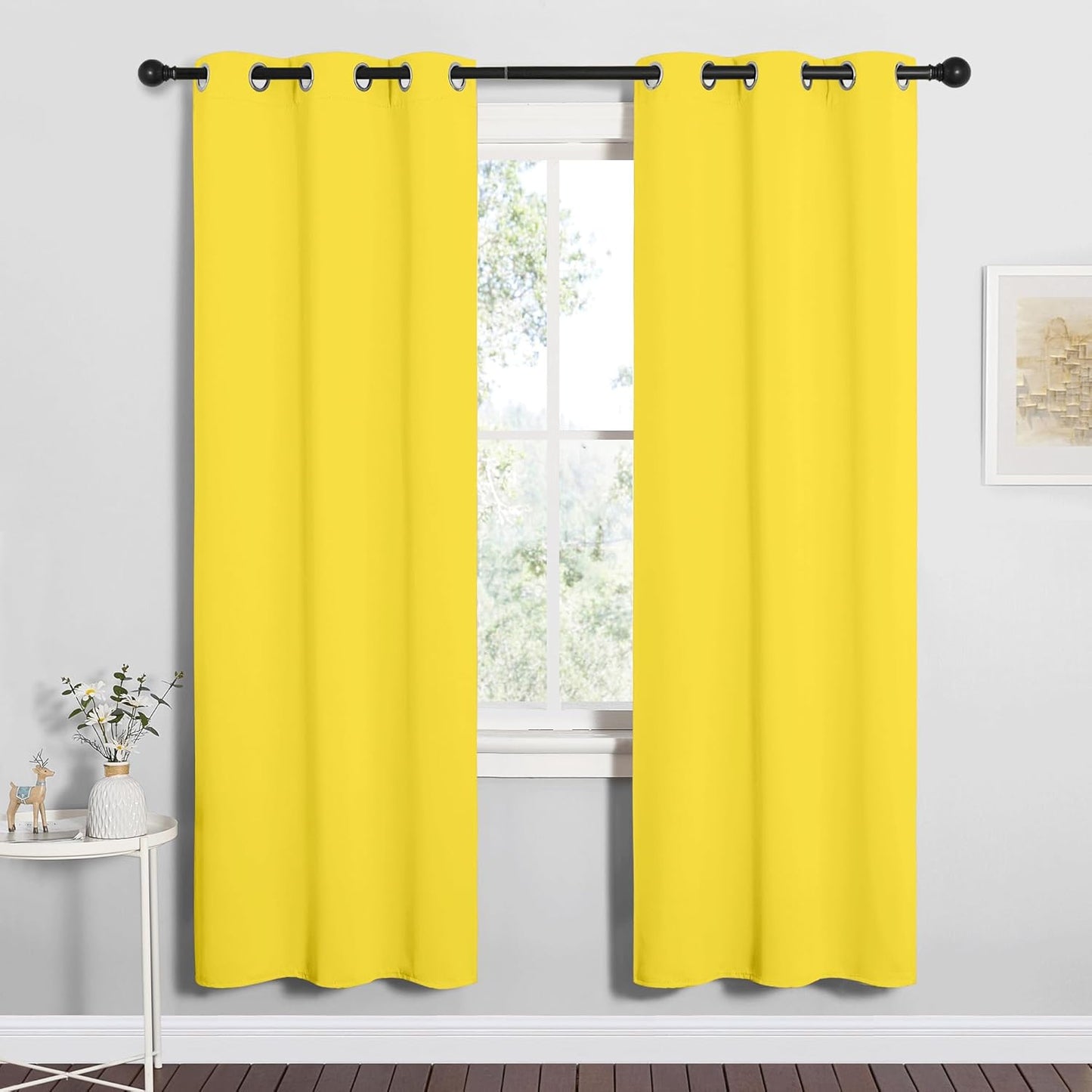 NICETOWN Halloween Pitch Black Solid Thermal Insulated Grommet Blackout Curtains/Drapes for Bedroom Window (2 Panels, 42 inches Wide by 63 inches Long, Black) - Colors C