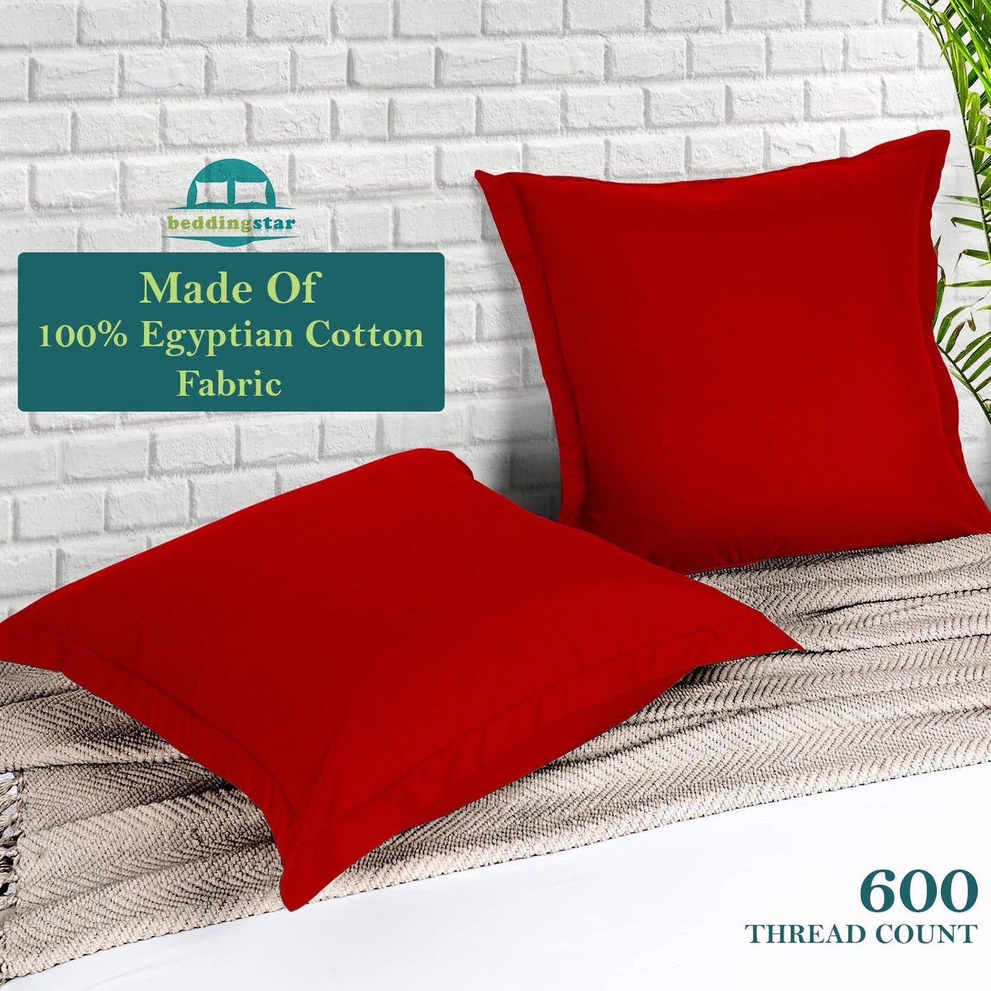 Euro Sham Covers 26x26 Set of 2 White 600 Thread Count 100% Egyptian Cotton Pack of 2 Euro 26x26 Pillow Covers Cushion Cover Cases Soft Skin Friendly European Size Decorative Square Pillow Shams