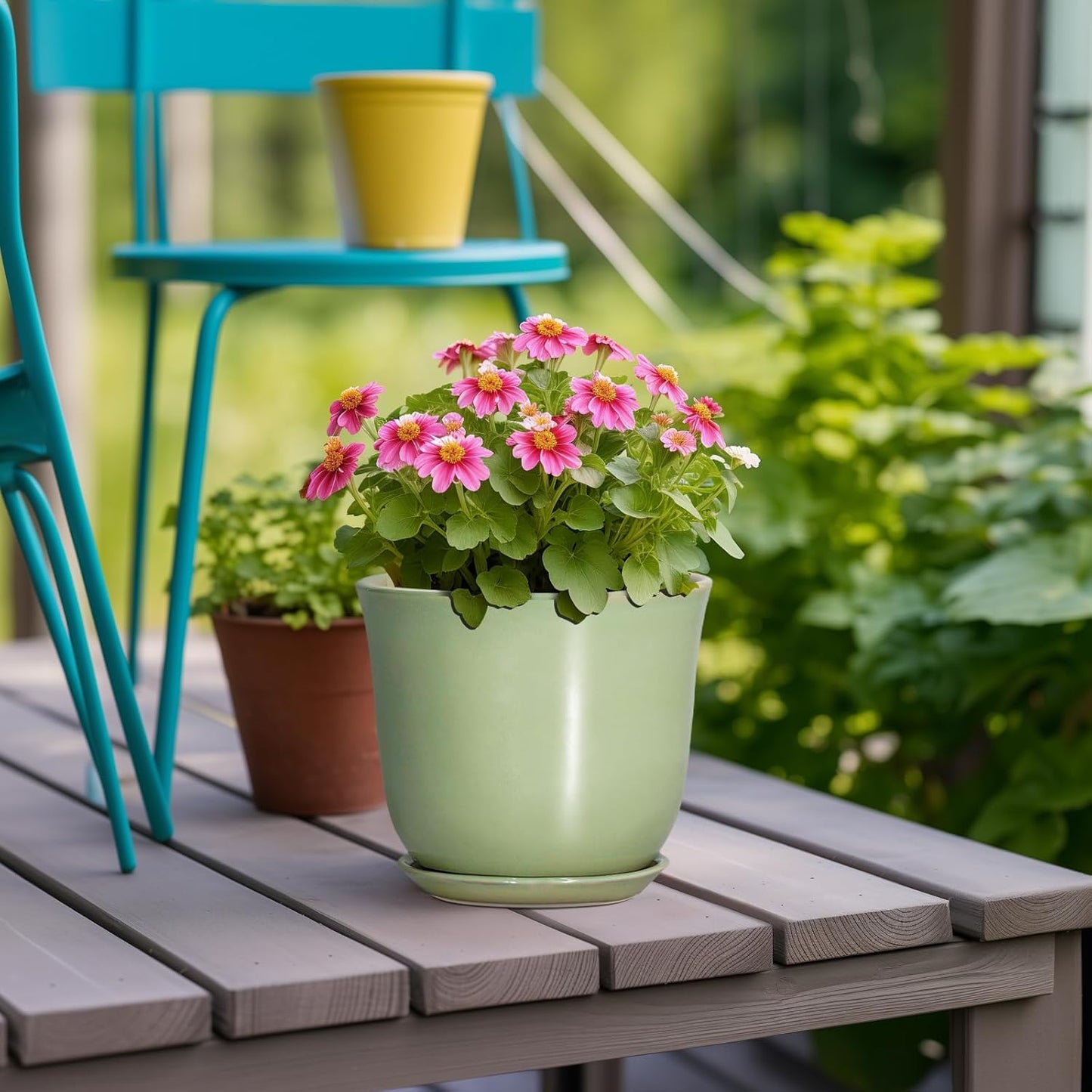Ceramic Plant Pots - 12 Inch Pots for Plants Indoor Outdoor, Large Round Planter with Drainage Hole and Saucer, Modern Decorative Flower Pot, Home Garden Decor, House Warming Gifts, Blue