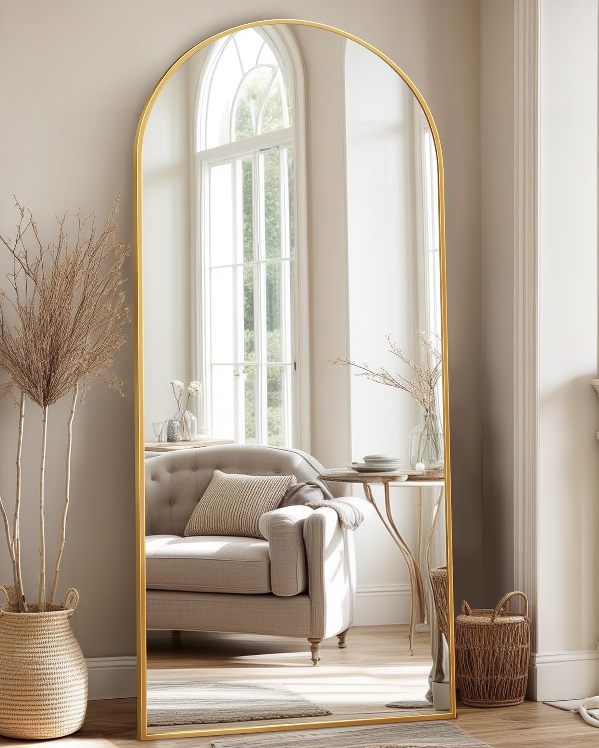 Antok 71" x28” Arched Full Length Floor Mirror, Black Aluminum Frame, Free Standing/Wall Mount/Leaning for Bedroom, Living Room, Dressing Room