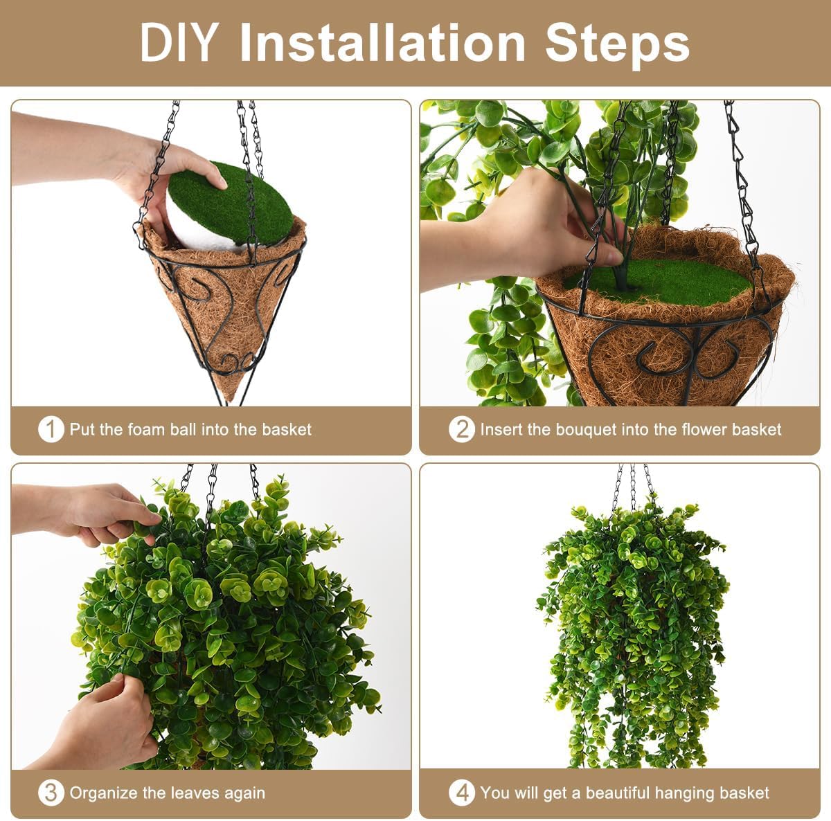 ZFProcess Artificial Faux Hanging Plants Basket for Spring Summer Outdoor Decoration, Fake Eucalyptus Plant UV Resistant Look Real for Outside Porch Home Patio Balcony Yard(Eucalyptus)