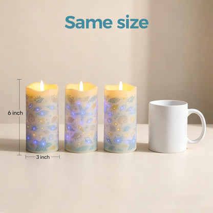 Eywamage Fiber Optic Flameless Pillar Candles with Remote Set of 3, Butterfly Floral Spring LED Candles Battery Operated Gift Φ 3" H 6"