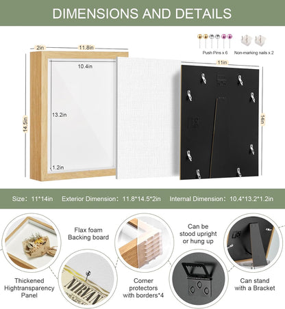 11x14 Shadow Box Display Case Picture Frame with Soft Linen Back, Large Deep Black Shadow Box 11x14 for Flowers Medal Display Case Jersey pet Graduation Memorabilia Baby Ltems Crafts Photos
