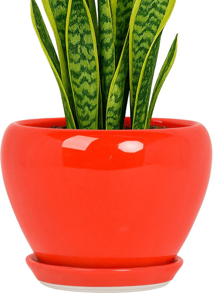 Deep Dream 6 Inch Plant Pots- Ceramic Planter Pot with Drainage Hole and Saucer, Round Flower Pot for Indoor Outdoor Succulent, Snake Plants and Cactus, Blue