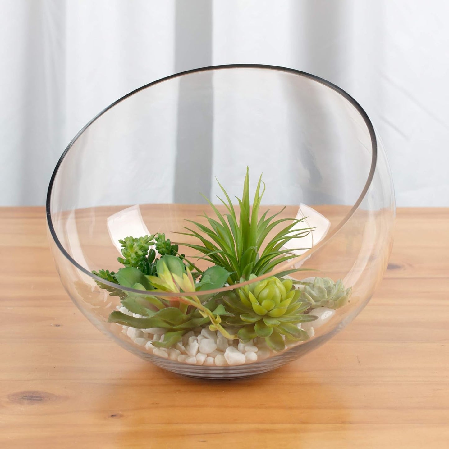 WGVI Clear Slant Cut Bowl Glass Vase, Glass Terrarium, Candy Dish, Glassware, Slant Open: 7". Height: 6" x 2.7". Base: 4" (1 Piece)