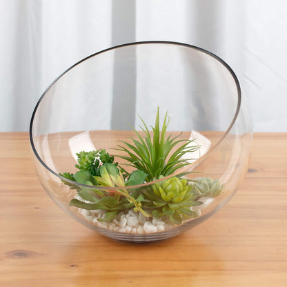 WGVI Clear Slant Cut Bowl Glass Vase, Glass Terrarium, Candy Dish, Glassware, Slant Open: 7". Height: 6" x 2.7". Base: 4" (1 Piece)