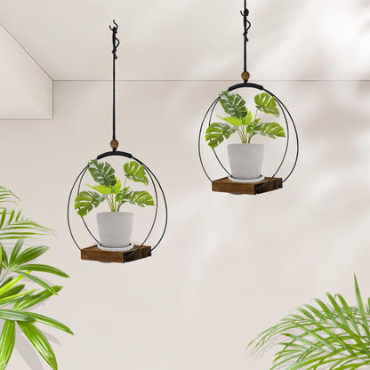 Hanging Planter for Indoor Plants, Black Plant Hanger Indoor with Sturdy Wood Base, Modern Boho Macrame Plant Hanger for 3-5.5 Inch Pot, Hanging Wall Ceiling Window Home Decor (Pots Not Included)