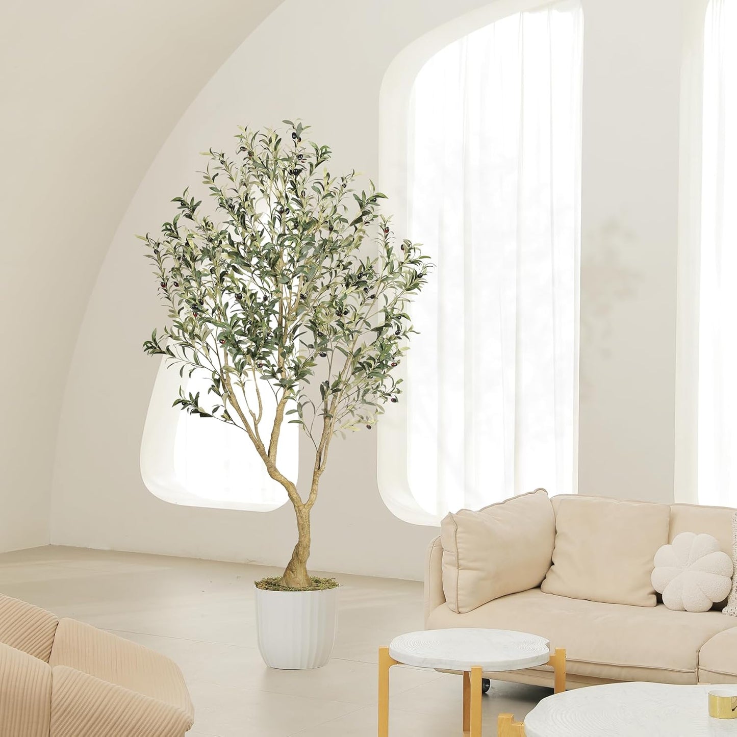 LYERSE Olive Trees Artificial Indoor - Faux Olive Tree 7ft with Large Olive Branches and Lifelike Fruits - Fake Olive Tree for Modern Home Office House Living Room Decor
