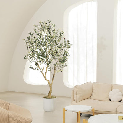 LYERSE Olive Trees Artificial Indoor - Faux Olive Tree 7ft with Large Olive Branches and Lifelike Fruits - Fake Olive Tree for Modern Home Office House Living Room Decor