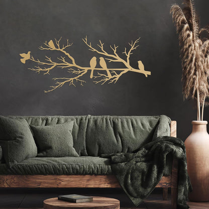 Metal Birds Wall Art, Metal Vivid Birds on Branch Silhouette Wall Decor Black Leaves with Bird Outdoor Hanging Wall Sculpture for Home Balcony Garden(Large)