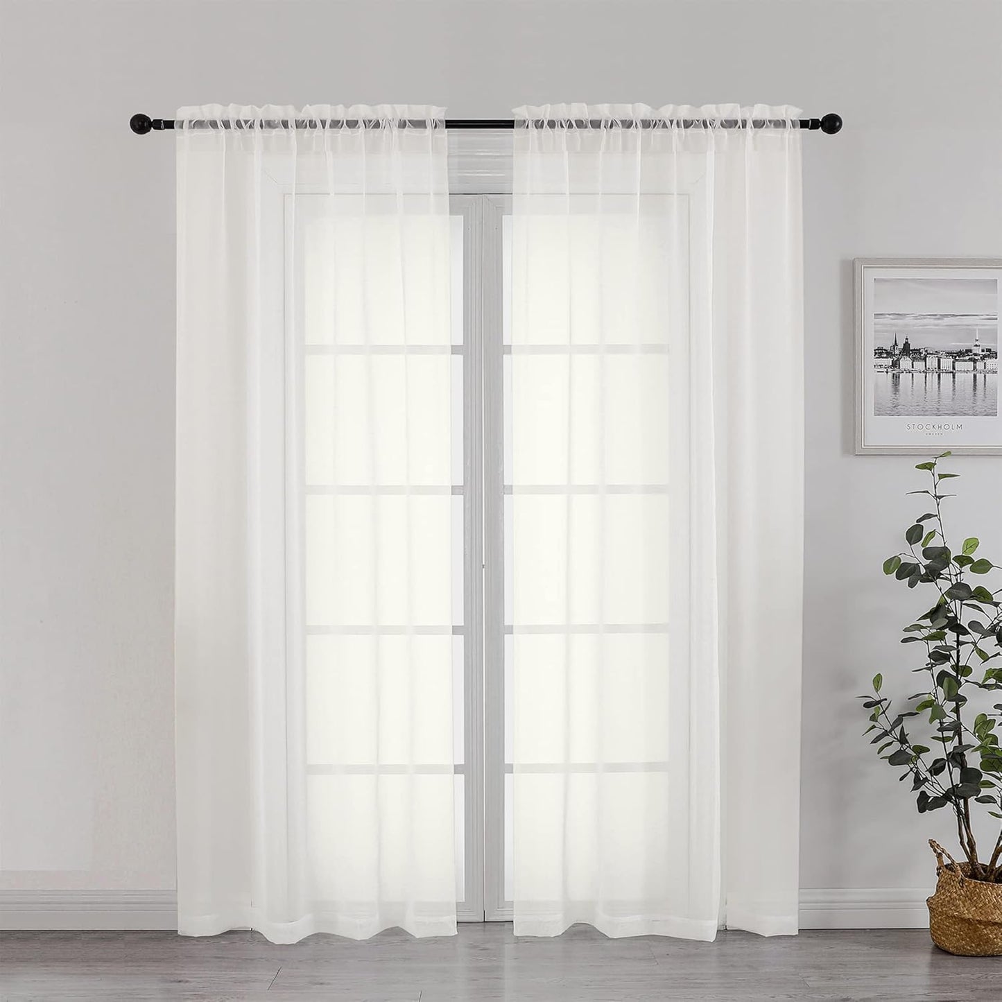 Chyhomenyc Sheer White Valances for Windows 2 Pack, Small Window Curtains for Living Room Bathroom Cafe Laundry Basement, Modern Top Dual Rod Pocket Voile Curtain, 42W x 14L inches, White - Colors C