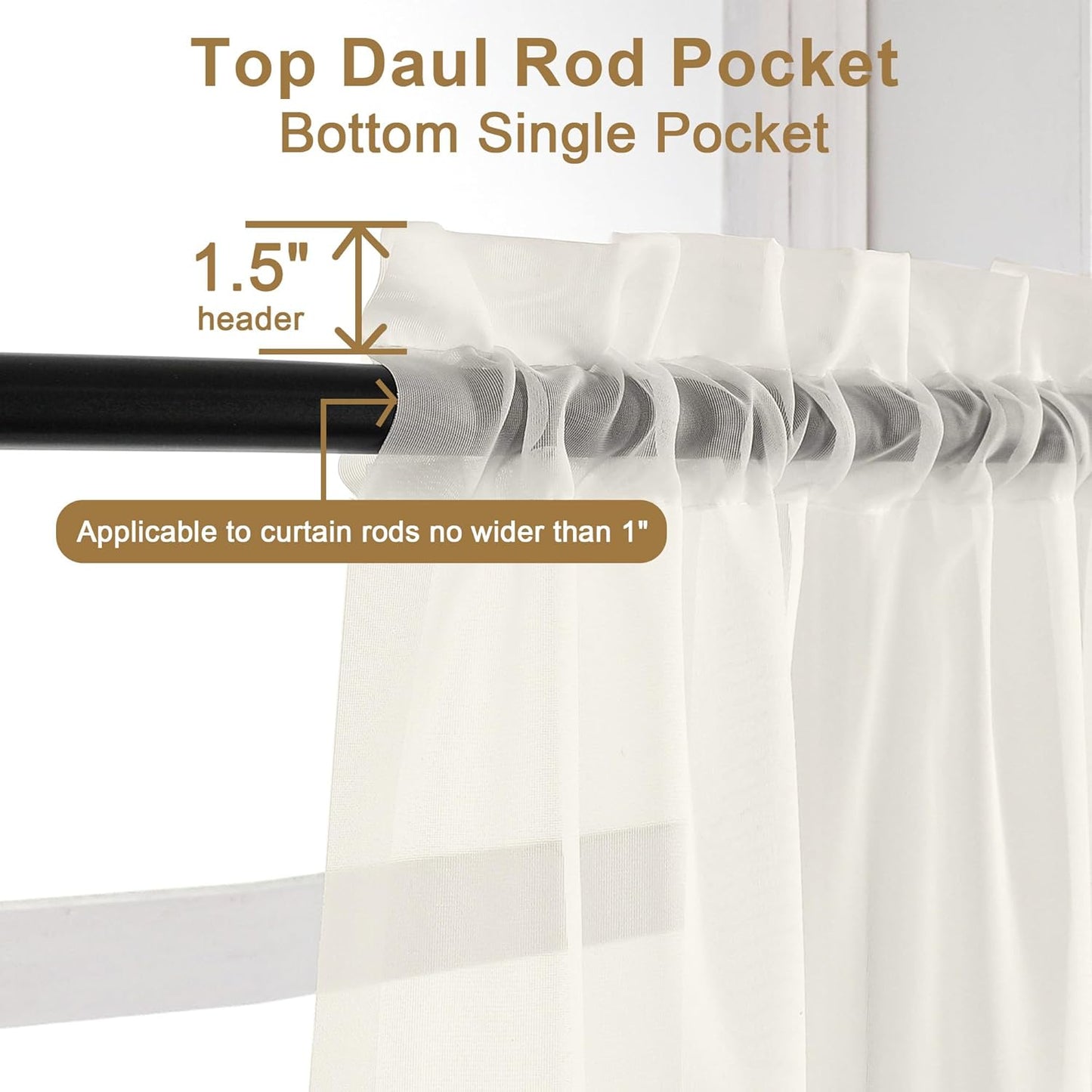 Chyhomenyc Sheer White Valances for Windows 2 Pack, Small Window Curtains for Living Room Bathroom Cafe Laundry Basement, Modern Top Dual Rod Pocket Voile Curtain, 42W x 14L inches, White - Colors C