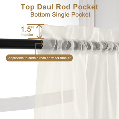 Chyhomenyc Sheer White Valances for Windows 2 Pack, Small Window Curtains for Living Room Bathroom Cafe Laundry Basement, Modern Top Dual Rod Pocket Voile Curtain, 42W x 14L inches, White - Colors C