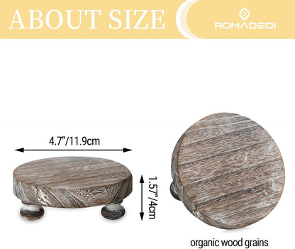 Romadedi Farmhouse Wood Riser for Display- 2 pcs Rustic Decor Mini Wooden Pedestal Decorative Round Tray for Home Table Bathroom Counter Shelf Kitchen, Brown
