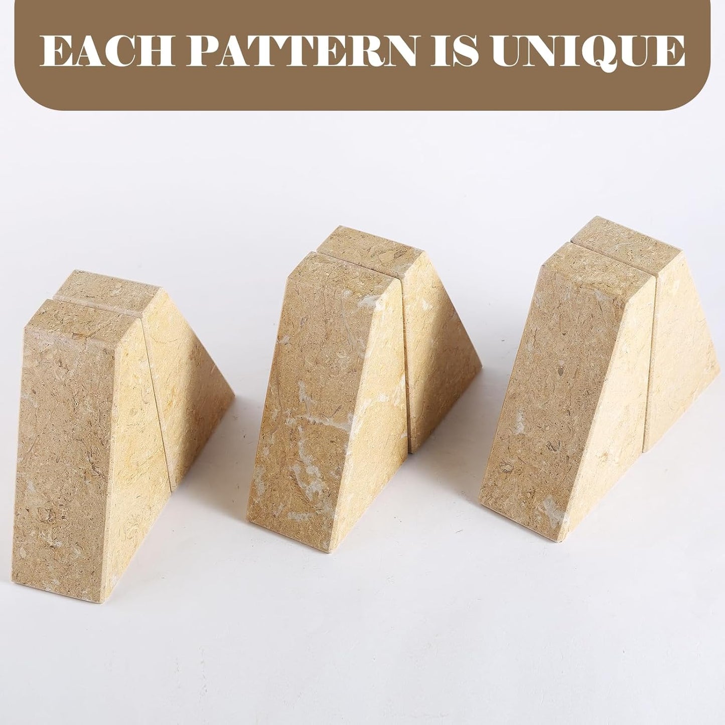 Karibiber Travertine Bookends for Heavy Books, Marble Decorative Bookends for Shelves, Heavy-Duty Stone Book Ends for Hardback Book & Cookbooks, Unique Book Stopper & Holder, Travertino Italy