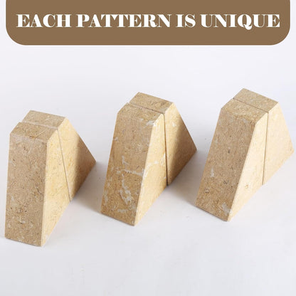 Karibiber Travertine Bookends for Heavy Books, Marble Decorative Bookends for Shelves, Heavy-Duty Stone Book Ends for Hardback Book & Cookbooks, Unique Book Stopper & Holder, Travertino Italy