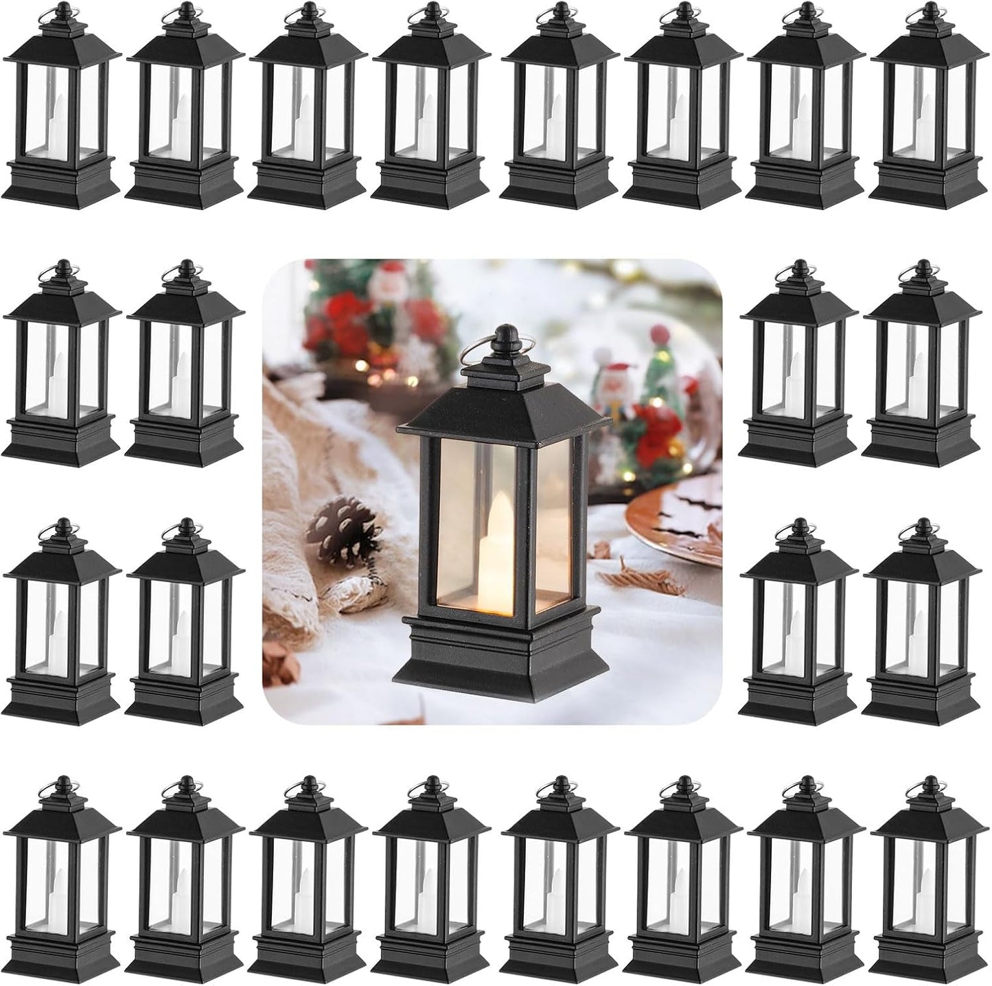 Black Lanterns Decorative Indoor: 24 Pcs Starlight Mini LED Lantern for Centerpiece Table Decorations Halloween Christmas Wedding Party Camping Decor