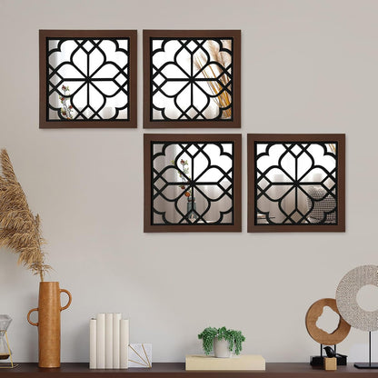 ZEXUIRU 4 Set. Rustic Wall Mirrors for Bedroom Bathroom Living Room Entryway Wood Farmhouse Square Easy to Hang Framed Decorative Accent Hanging Wall-Mounted Mirror Set for Living Room - Black