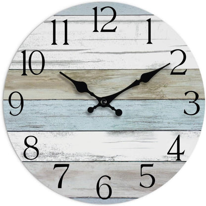 Wall Clock, Rustic Wall Clocks Battery Operated Silent Non Ticking, Country Round Wooden Clocks Farmhous Wall Decorative for Kitchen, Bathroom, Living Room (Gray 8 Inch)