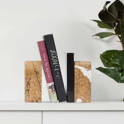 Koville African Natural Marble Bookends for Shelves, Non-Slip Book Ends, 13LBS Ultra Heavy Duty Marble Book Holder Organizer, Apartment Decor for Movies/CD/Video Games(Namib Fantasy)