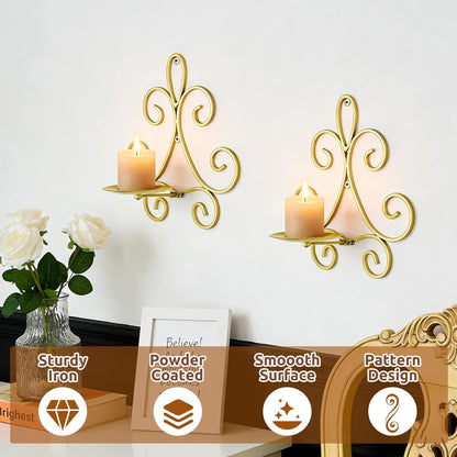 Wall Candle Sconces Set of 2, Double Scroll Pattern Candle Sconces, Metal Wall Candle Holder for Home Decor, Living Room, Dining Room, Bedroom, Black, Gifts for Men Women Mom or Dad