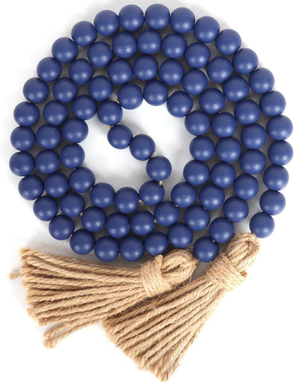 58in Wood Bead Garland with Tassels, Farmhouse Rustic Country Decor Prayer Boho Wall Hanging Decoration (Nature)