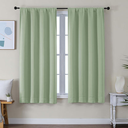 Simplebrand Ava Sage Green Blackout Curtains for Bedroom 63 Inch Length 2 Panels Set, Solid Thermal Insulated Energy Saving Rod Pocket Window Treatment Curtains Blackout Drapes, W40 x L63 Inch, Sage - Colors C