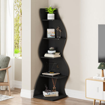 Tribesigns Corner Shelf, Modern 5-Tier Wall Corner Bookshelf, Stylish Corner Small Bookcase Storage Rack Plant Stand with Unique Shape for Living Room, Home Office (White, 1PC)
