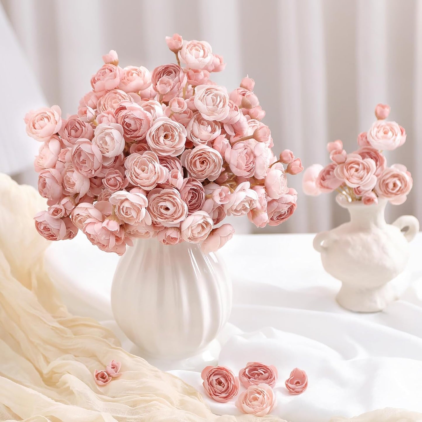 Alupssuc 30Pcs Ranunculus Artificial Flowers Faux Silk Mini Ranunculus, Spring Flowers Artificial Indoor for DIY Bouquets, Bulk Fake Wedding Filler Flowers for Bride Shower Decorations, Shabby Blush