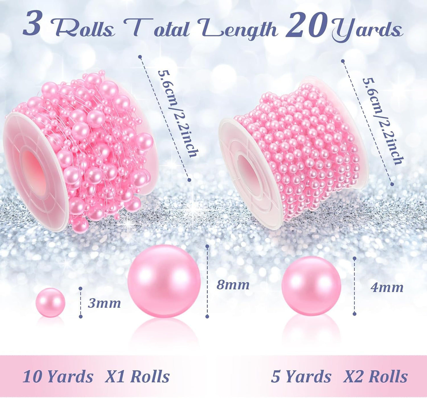 Bonuci 3 Rolls 66 Feet Pearls String Garland Faux Pearl Garland Spool Roll Strand Decoration Artificial Beads Chain Trim for Wedding Party Crafting Wedding Mother's Day Flower Decor(Ivory,4mm)