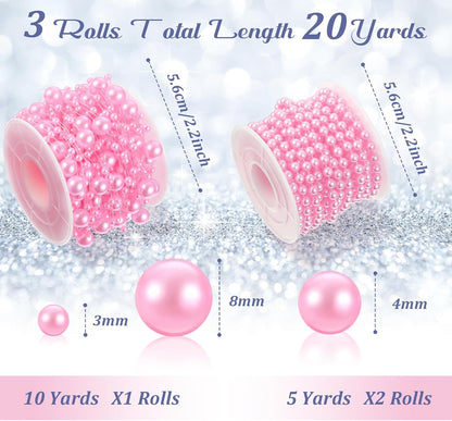 Bonuci 3 Rolls 66 Feet Pearls String Garland Faux Pearl Garland Spool Roll Strand Decoration Artificial Beads Chain Trim for Wedding Party Crafting Wedding Mother's Day Flower Decor(Ivory,4mm)