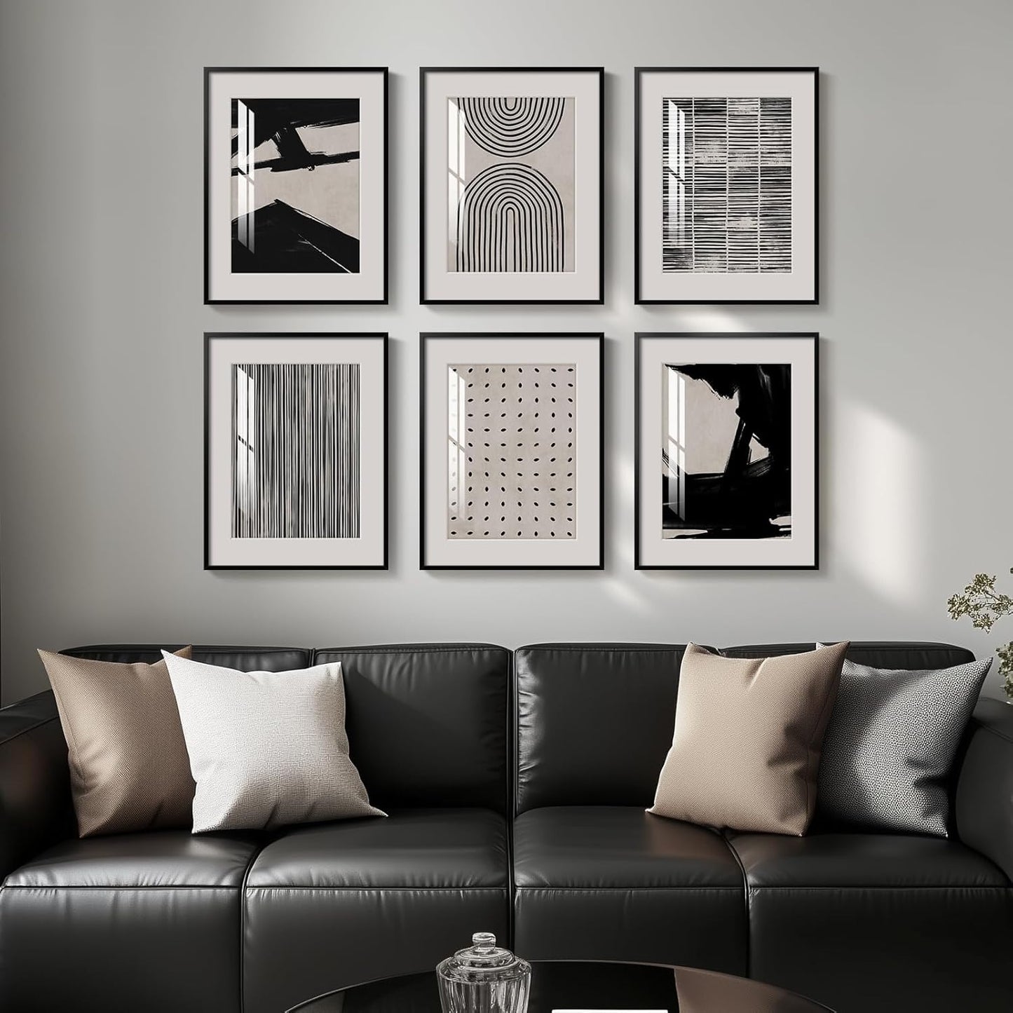 Framed Boho Black and White Brown Modern Abstract Wall Art for Living Room, Set of 6 Bohemian Wall Hanging Artwork, Minimalist Sun Geometric Pictures for Bedroom Office Bathroom Wall Decor 11x14 Inch
