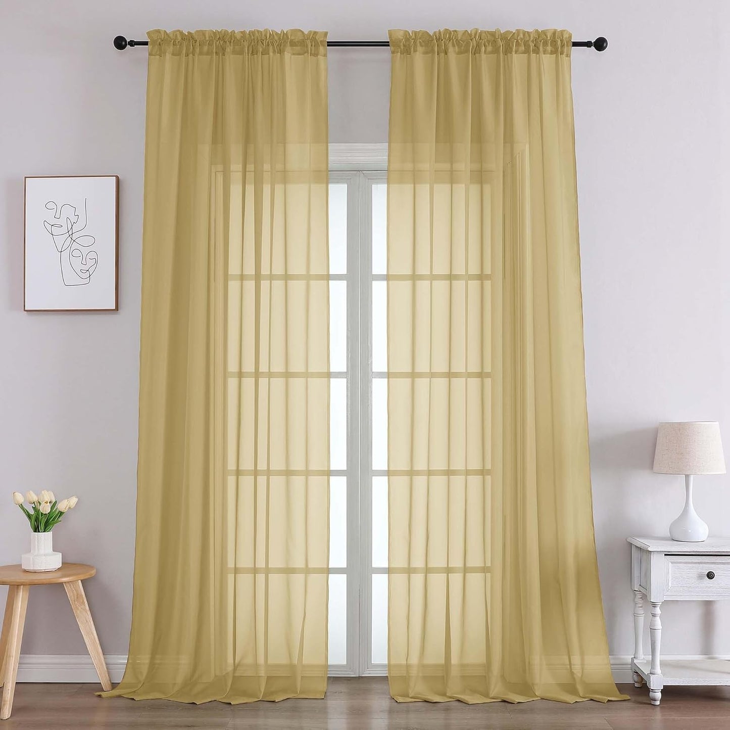 Chyhomenyc Sheer White Valances for Windows 2 Pack, Small Window Curtains for Living Room Bathroom Cafe Laundry Basement, Modern Top Dual Rod Pocket Voile Curtain, 42W x 14L inches, White - Colors C