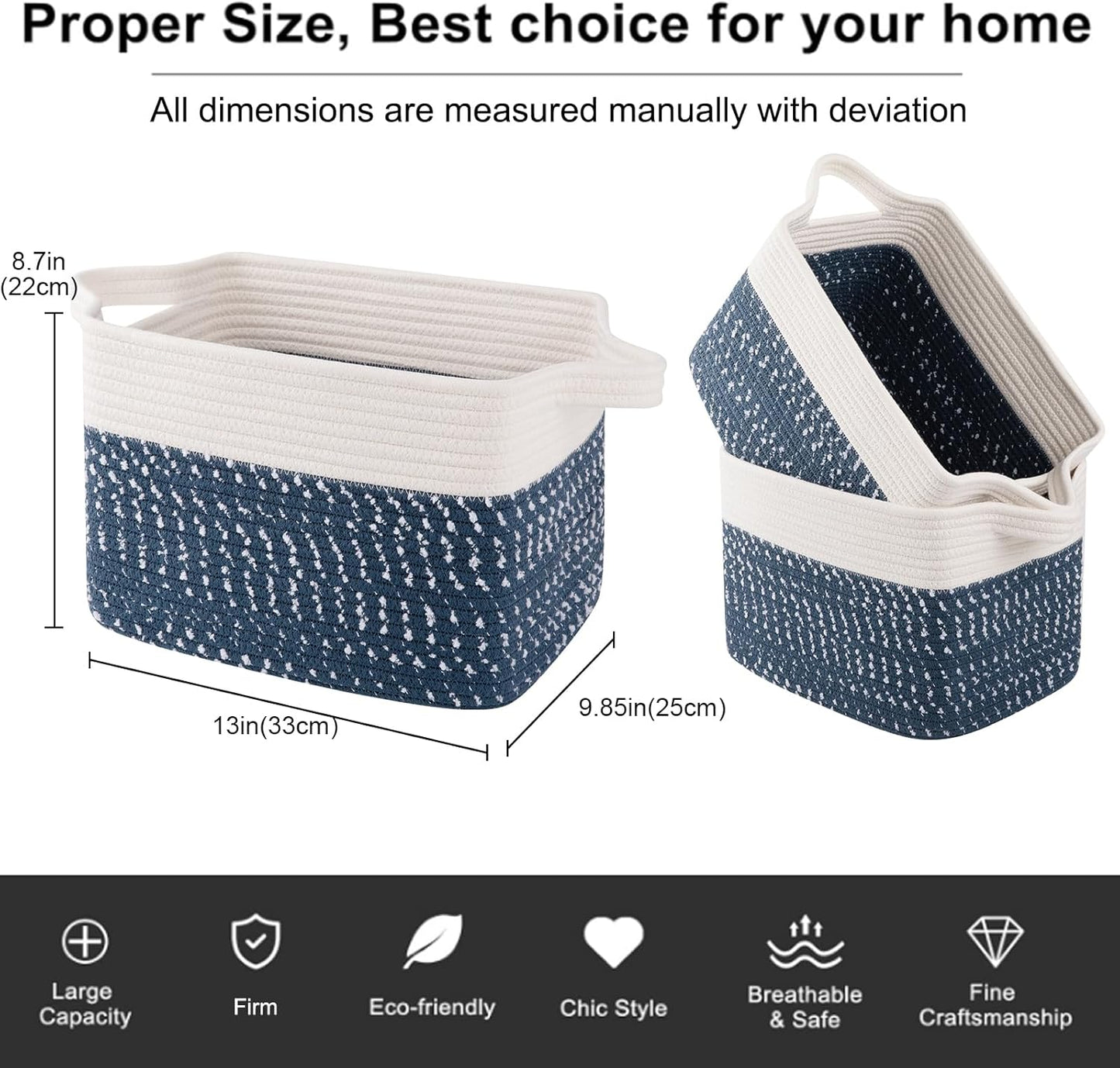 OIAHOMY Storage Basket, Woven Baskets for Storage, Cotton Rope Basket for toys,Towel Baskets for Bathroom - Pack of 3, Gradient Yellow