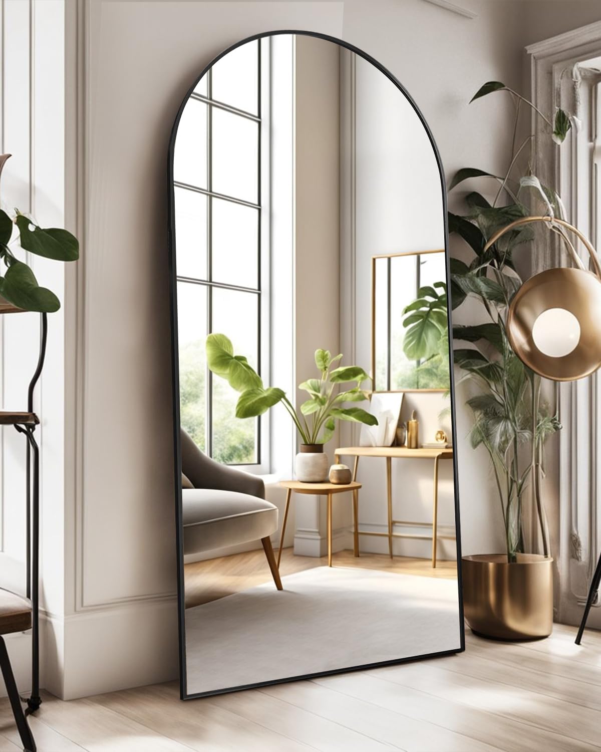 ITSRG Floor Mirror, Full Length Mirror with Stand, Arched Wall Mirror, Gold Floor Mirror Freestanding, Wall Mounted Mirror for Bedroom Living Room, Gold