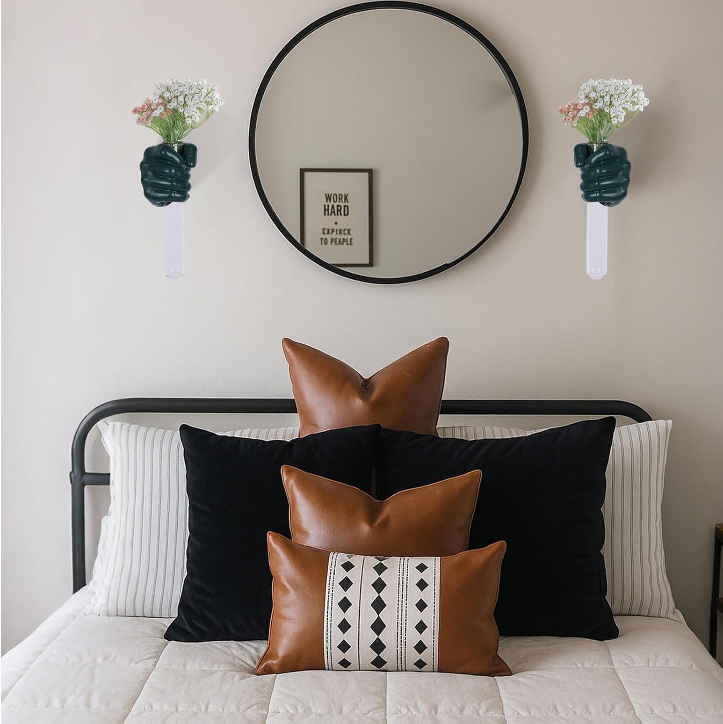 2 Pieces Wall Sculptures, Hands Vase Home Decor, Wall Mount Art Sculpture, Unique Wall Art Statue, Funky Flower Vase Decorations, Modern Eclectic Hanging Decor,Hands Statue (Black)